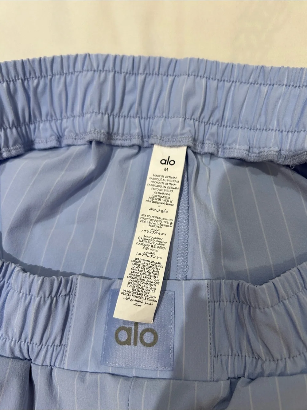 NWT ALO Yoga Pinstripe Daylight Boxer Shorts in Light Provence Blue/ White NWT